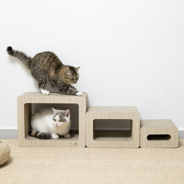 キャットステップ 爪とぎ付 木目調 猫用品 省スペース 〔23500015〕