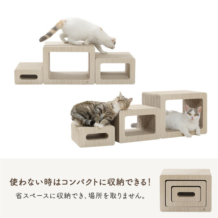 キャットステップ 爪とぎ付 木目調 猫用品 省スペース 〔23500015〕