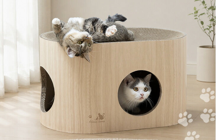 木目調 キャットハウス 爪とぎ付 2WAY設計 省スペース おしゃれ 猫用品 〔23500017〕