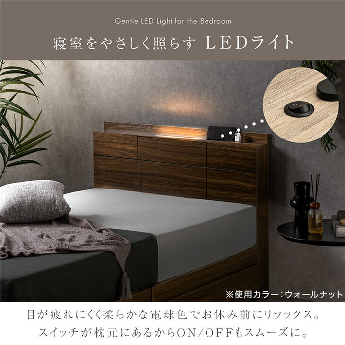 目玉プライス】［シングル］宮付き ベッドフレーム 単品 LEDライト 2口