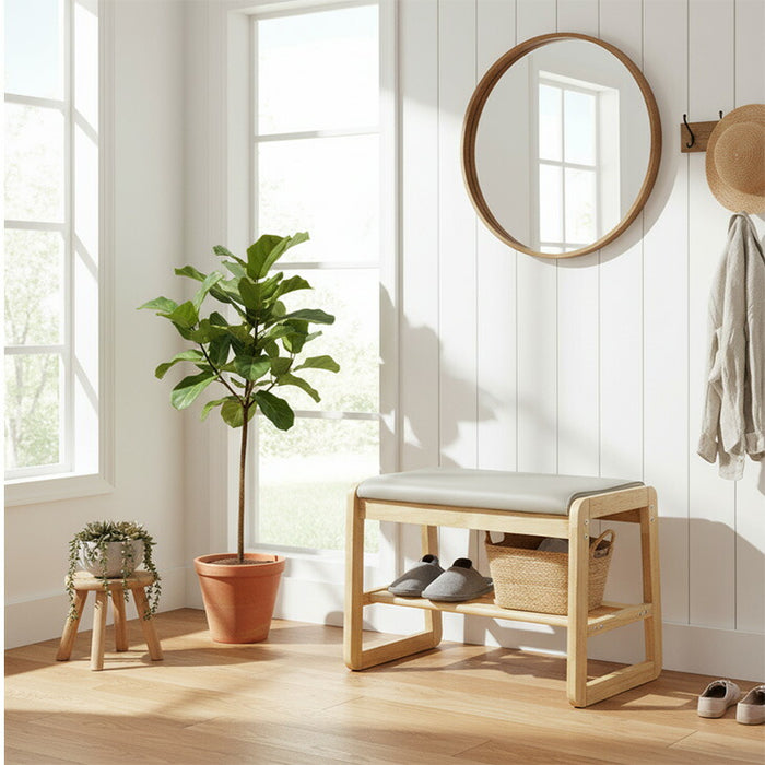 ［幅80］玄関ベンチ 収納付き 天然木  保護フェルト付 北欧 シューズラック 玄関収納〔23570256〕