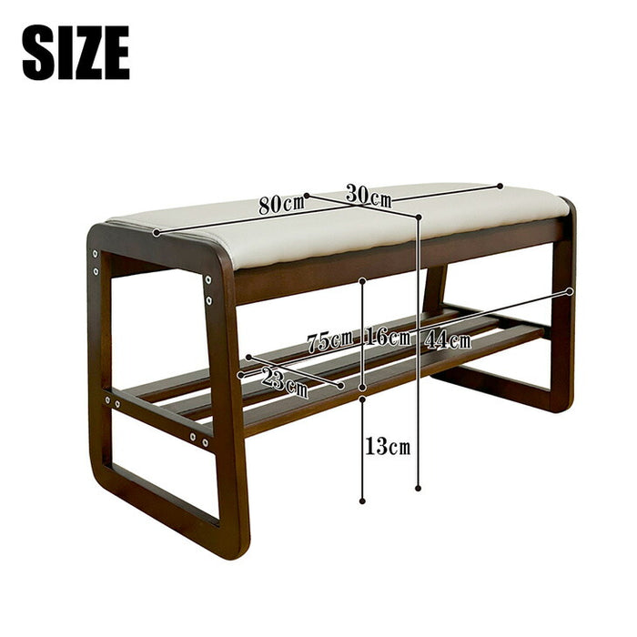 ［幅80］玄関ベンチ 収納付き 天然木  保護フェルト付 北欧 シューズラック 玄関収納〔23570256〕