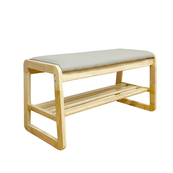 ［幅80］玄関ベンチ 収納付き 天然木  保護フェルト付 北欧 シューズラック 玄関収納〔23570256〕