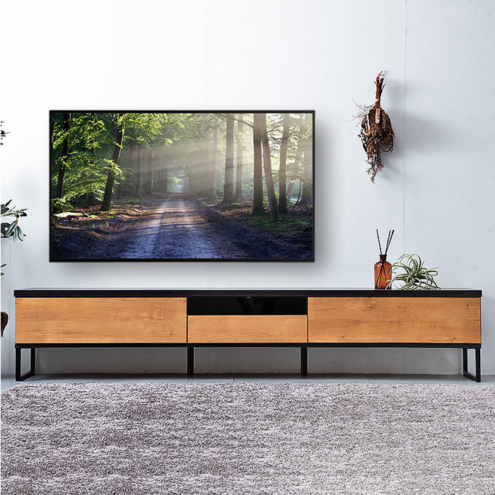 ［幅210cm］ヴィンテージ調テレビ台 国産 完成品  引き出し付【玄関渡し】【超大型商品】〔24900082〕