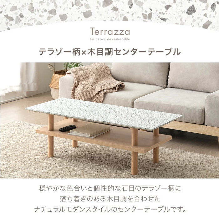 【新発売記念プライス】国産 センターテーブル テラゾー柄 幅105cm ロータイプ 長方形 日本製 ローテーブル〔24900119〕