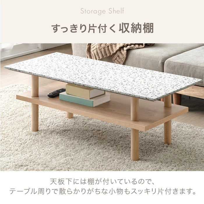 【新発売記念プライス】国産 センターテーブル テラゾー柄 幅105cm ロータイプ 長方形 日本製 ローテーブル〔24900119〕