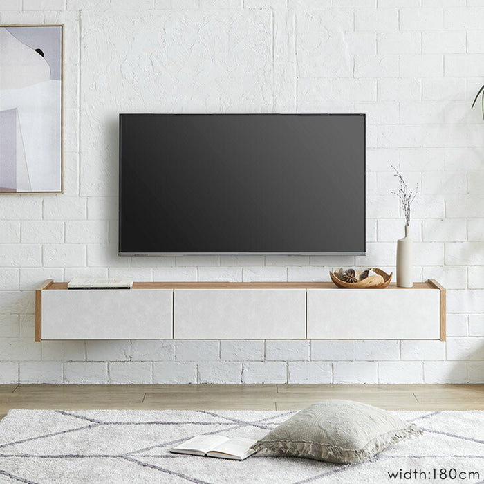 ［幅180］テレビ台 壁掛け フロートタイプ 完成品 国産 引き出し収納付き フラップ扉収納 木製 北欧【超大型商品】〔24900126〕