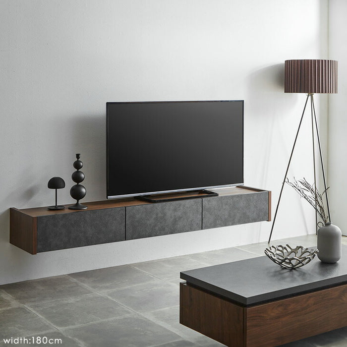 ［幅180］テレビ台 壁掛け フロートタイプ 完成品 国産 引き出し収納付き フラップ扉収納 木製 北欧【超大型商品】〔24900126〕