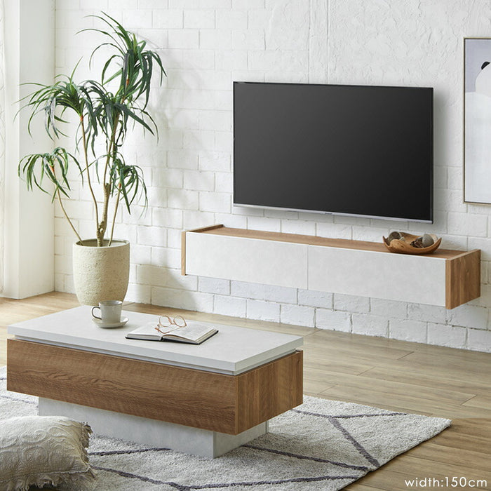 ［幅180］テレビ台 壁掛け フロートタイプ 完成品 国産 引き出し収納付き フラップ扉収納 木製 北欧【超大型商品】〔24900126〕