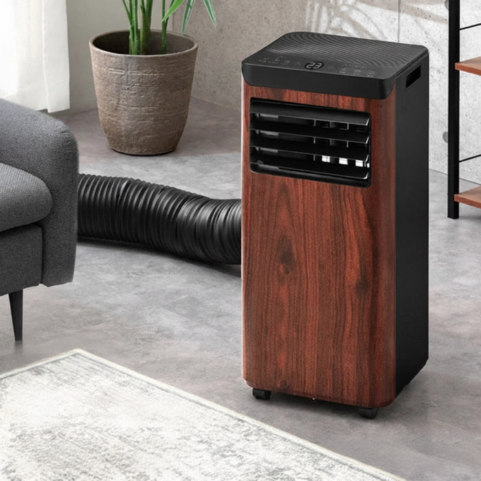 【新発売記念プライス】木目調 スポットクーラー 2.8kw テラス窓パネル付 移動式 ノンドレン 窓パネル4枚 工事不要〔25800163〕
