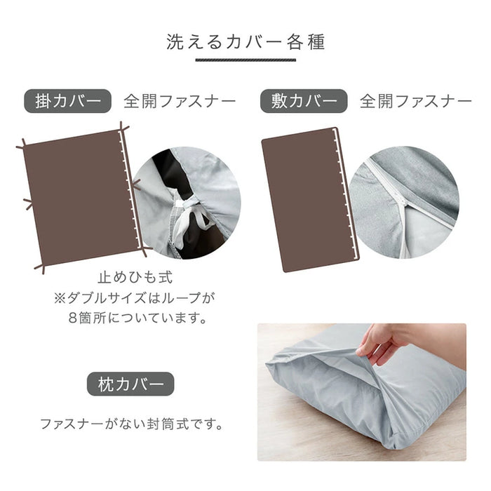 ［シングル］極厚固綿50mm ボリューム 布団セット カバー付き 7点 抗菌 防臭 洗える 厚め 掛け布団 敷布団 高反発 枕 収納ケース〔26700027〕