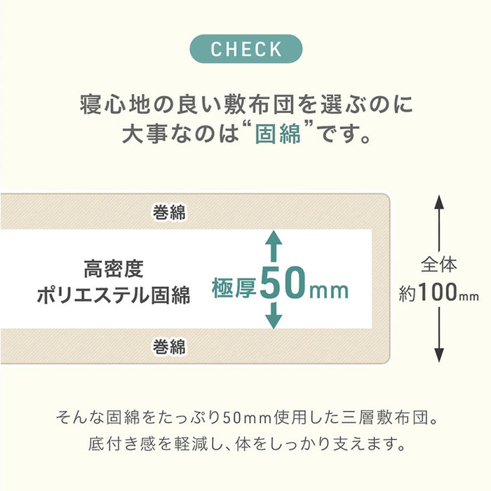［シングル］極厚固綿50mm ボリューム 布団セット カバー付き 7点 抗菌 防臭 洗える 厚め 掛け布団 敷布団 高反発 枕 収納ケース〔26700027〕