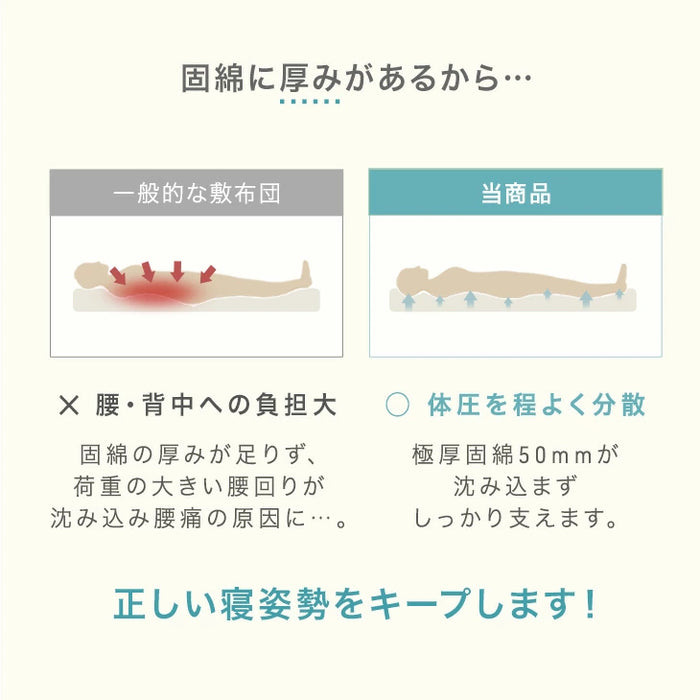 ［シングル］極厚固綿50mm ボリューム 布団セット カバー付き 7点 抗菌 防臭 洗える 厚め 掛け布団 敷布団 高反発 枕 収納ケース〔26700027〕
