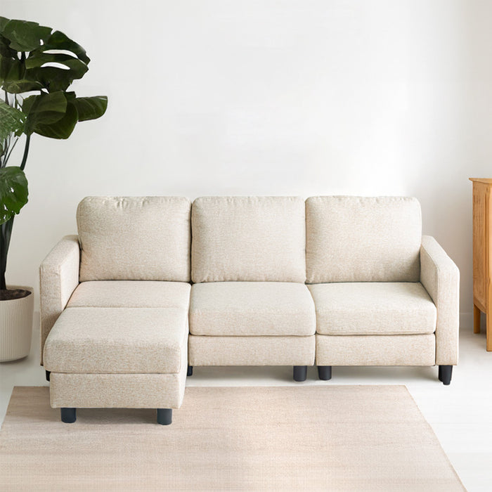 カウチソファ 洗えるカバーリング お掃除ロボ対応 コンパクト 3人掛け ポケットコイル オットマン付 コーナーソファ〔42500023〕