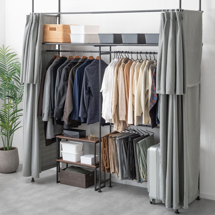 光沢ブラック　クローゼット　ハンガーラック　つっぱり　壁収納 光沢ブラッククローゼットハンガーラックつっぱり壁収納