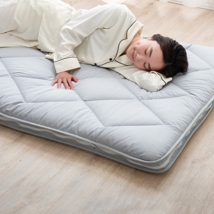 日本製 洗える 三層 敷布団 帝人ウォシュロン®綿使用 セミダブル【グレー】 シングル] 三層敷布団 日本製 洗える テイジンウォシュロン綿