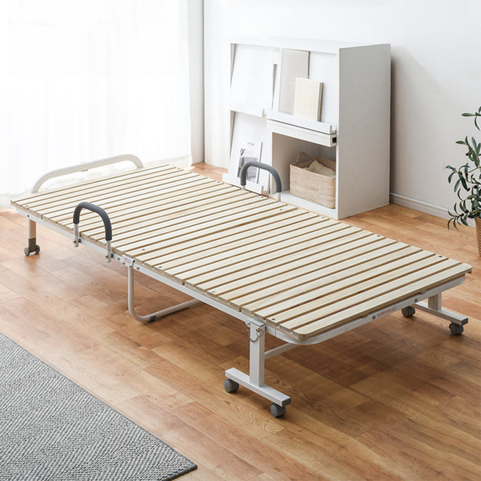 [シングル] 19万台突破!! ワンタッチ 折りたたみベッド 耐荷重300kg 桐すのこ 床傷防止PUキャスター キャスター付 すのこベッド〔17610050〕