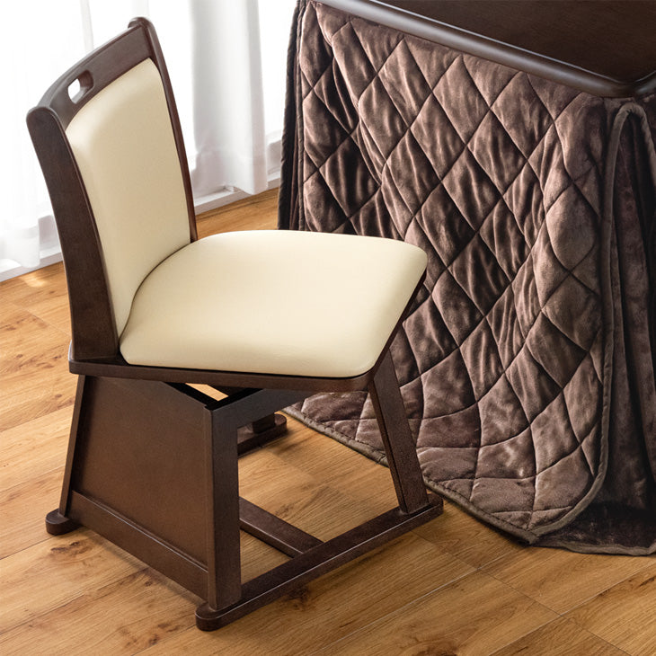 回転椅子　レトロ こたつ用 回転式 ダイニングチェア PVC レザー調 木製 回転椅子