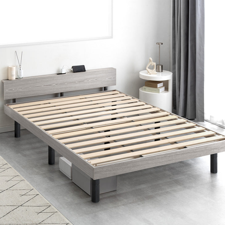 セミダブル] 宮棚付きベッド 高さ調節OK 2口コンセント付 ベッド