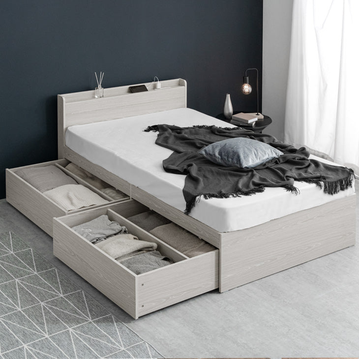 ダブル] 衣替え 大容量ベッド USB 2コンセント 宮付き ベッドフレーム