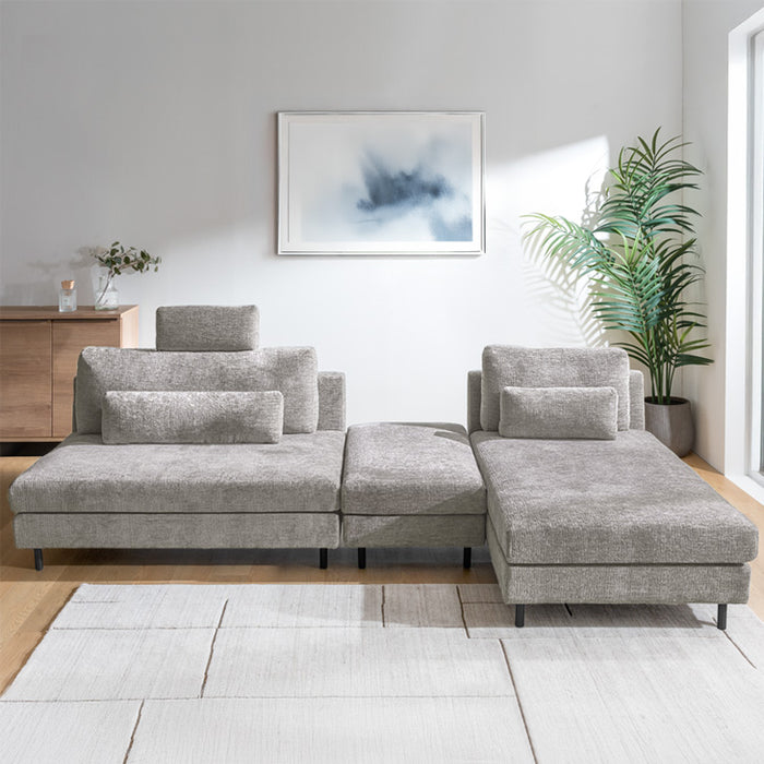 【新発売記念プライス】カウチソファ 左右変換OK スチール脚 レイアウト自由 オットマン クッション L字【玄関渡し】【超大型商品】〔74800206〕