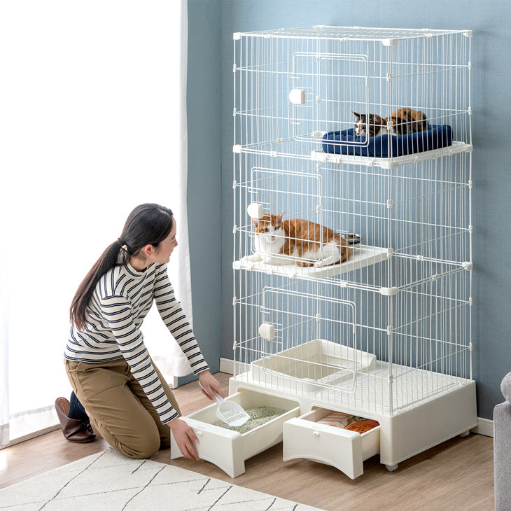 キャットケージ3段　トイレ一体型　引き出し式トレイ　猫砂スコップ付き 猫 ケージ キャットケージ 3段 トイレ ペットケージ 猫ケージ 猫