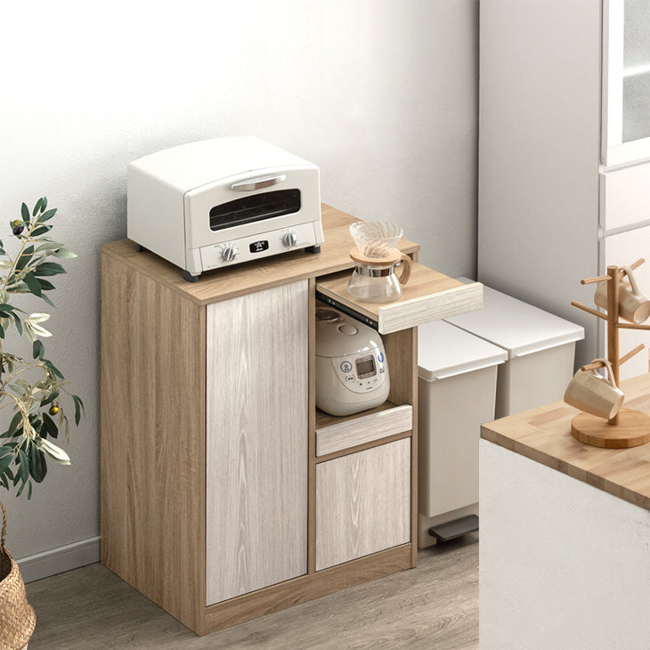 幅87・Aタイプ］キッチンカウンター スライド棚 木目調 ロータイプ