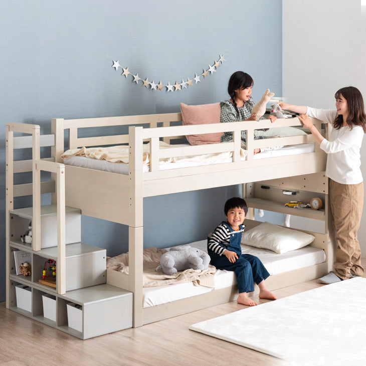 お得セット］現役ママが考えた 二段ベッド 高反発マットレス2枚付 階段