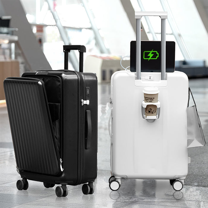 ≪ひるおびで紹介≫ 機内持ち込みOK Sサイズ 多機能キャリーケース 32L フロントオープン USB type-c カップホルダー おしゃれ 可愛い スーツケース〔84200000〕