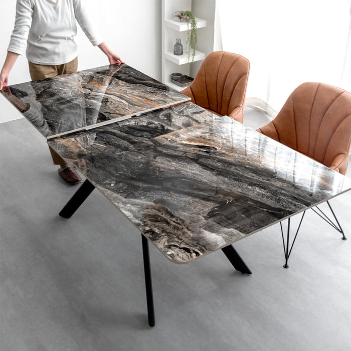 [幅150 180] セラミック 伸長式ダイニングテーブル 単品 折りたたみ 折り畳み 長方形【玄関渡し】【超大型商品】〔85400002〕