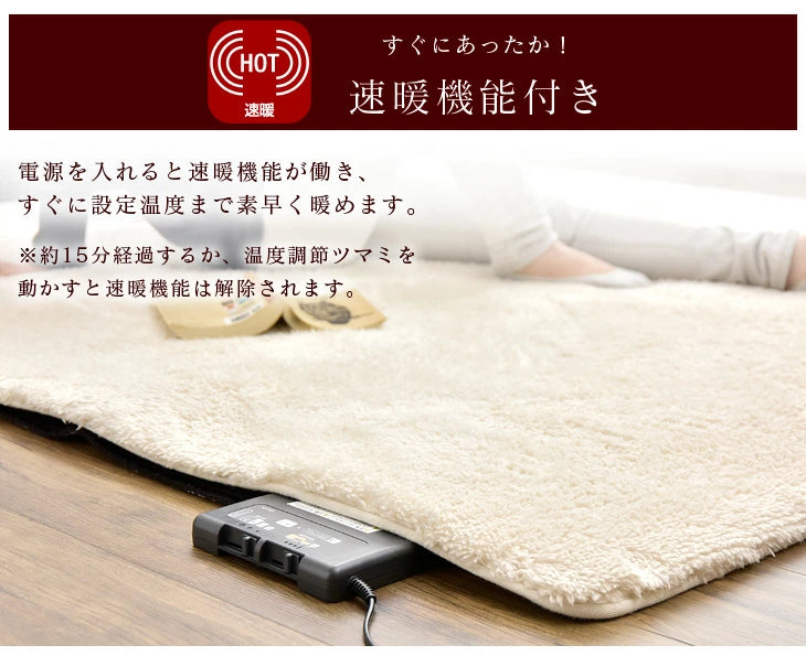 ［3畳用］高反発ラグ ホットカーペット 2点セット 極厚25mm 速暖 遠赤カーボン 滑り止め付 ラグ ラグマット ホットカーペット〔21700041〕