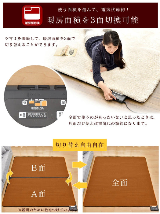 ［3畳用］高反発ラグ ホットカーペット 2点セット 極厚25mm 速暖 遠赤カーボン 滑り止め付 ラグ ラグマット ホットカーペット〔21700041〕