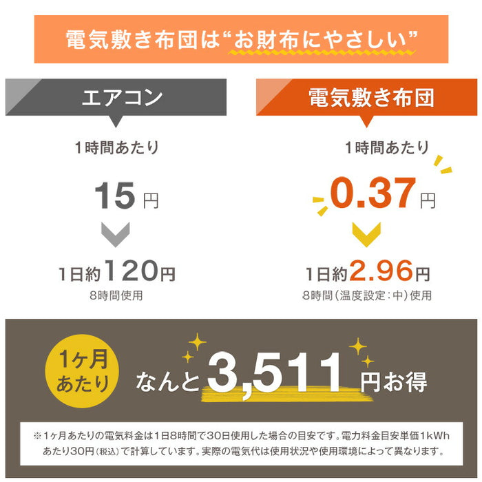 【新発売記念プライス】電気敷き毛布 洗える 3段階 温度調節 ダニ退治 おしゃれ 電気敷毛布〔30300021〕