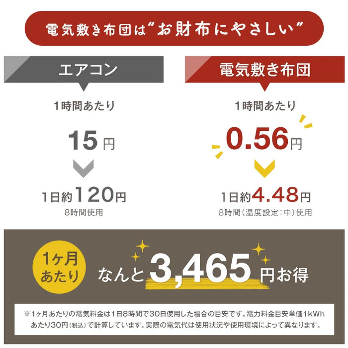 ［幅80×長さ130］ 電気毛布 3段階 温度調節 丸洗い可 フランネル生地 省エネ ダニ退治  掛け敷き毛布〔30300026〕