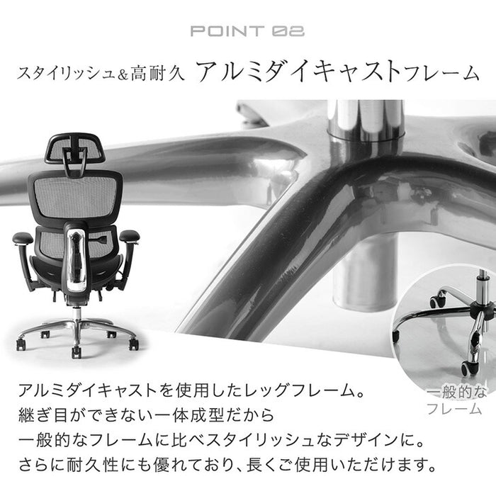 高機能 オフィスチェア 座面スライド ランバーサポート ロッキング 3Dアーム メッシュ デスクチェア〔31500060〕