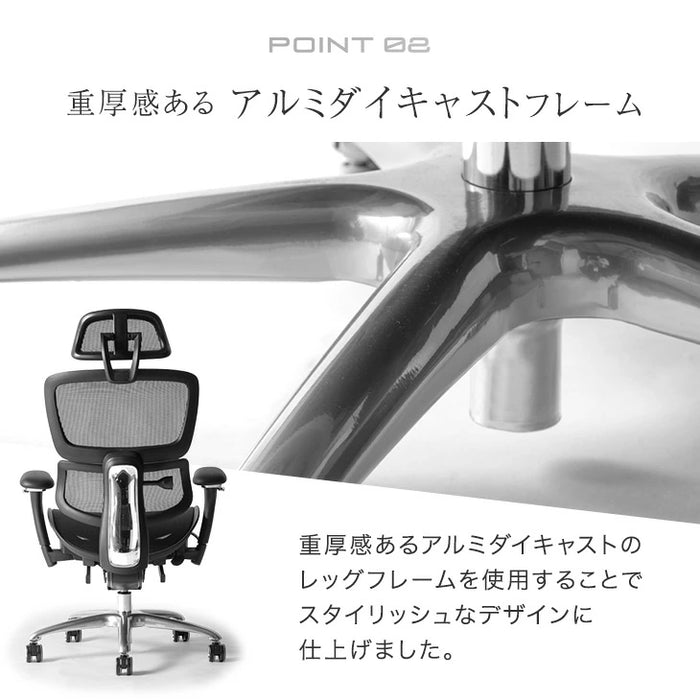 【新発売記念プライス】高機能 オフィスチェア 座面スライド ランバーサポート ロッキング 3Dアーム メッシュ デスクチェア〔31500060〕