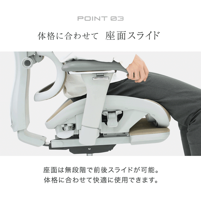 高機能 オフィスチェア 座面スライド ランバーサポート ロッキング 3Dアーム メッシュ デスクチェア〔31500060〕