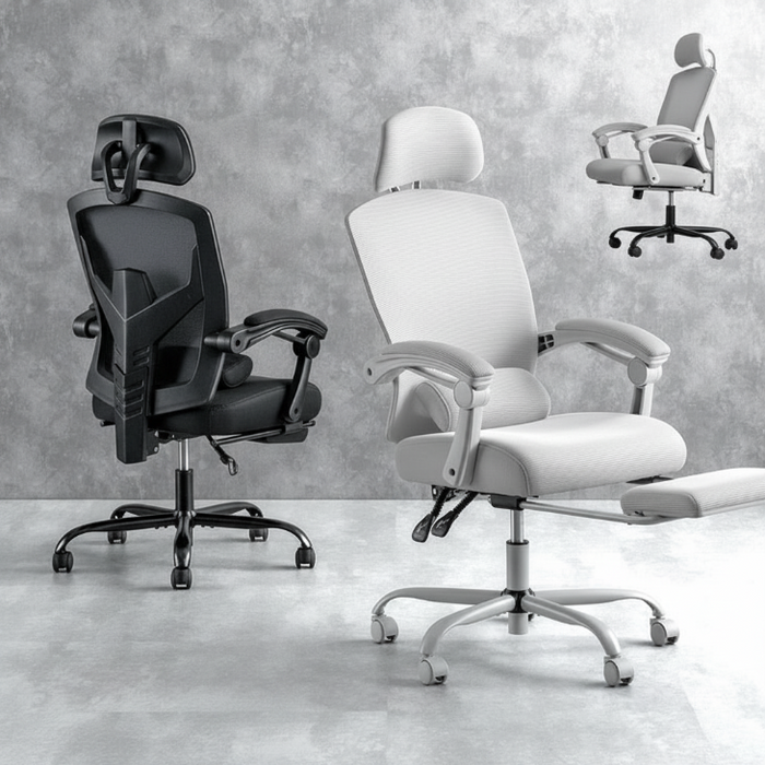 オフィスチェア フットレスト付き リクライニング 肘付き ランバークッション オールメッシュ〔31500062〕