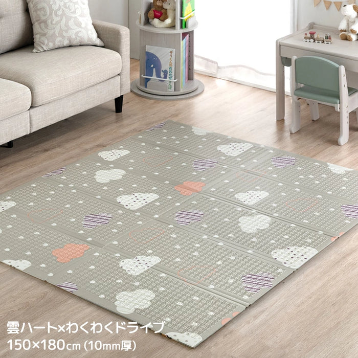 【新発売記念プライス】［150×180］プレイマット リバーシブル 厚み10mm 防水 防音 折りたたみ 収納袋付き 軽量 ベビーマット〔31800074〕