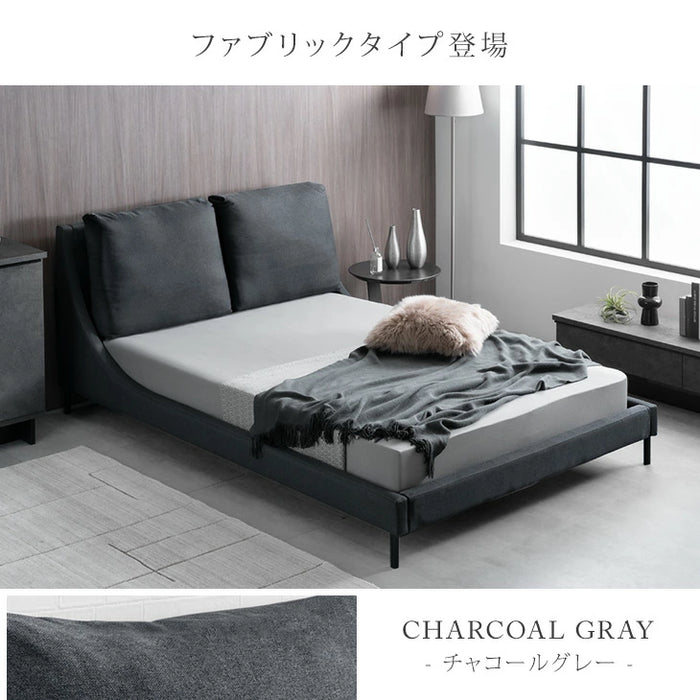 ダブル] クッション付き レザー調 ファブリック ベッド ロースタイル