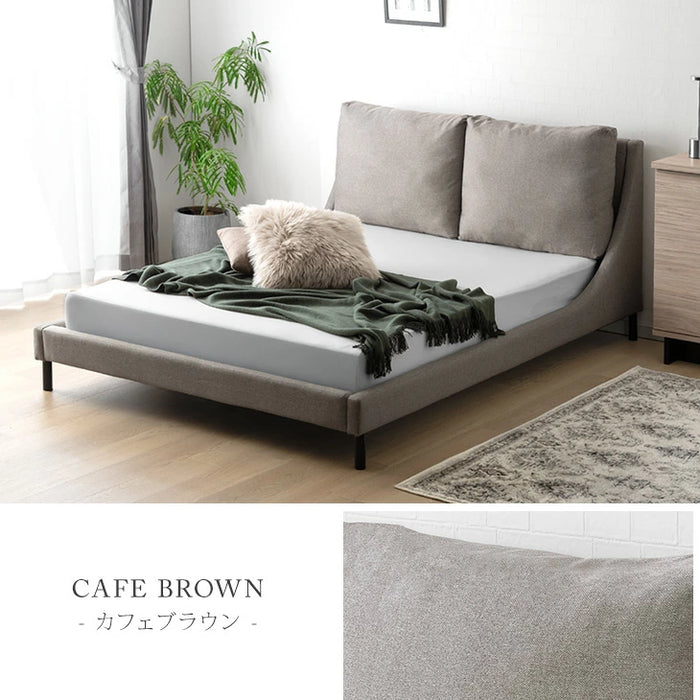 ダブル] クッション付き レザー調 ファブリック ベッド ロースタイル