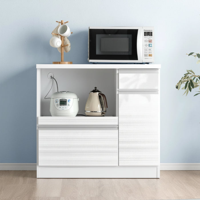 ［幅90］国産 キッチンカウンター 完成品 食器棚 キッチンボード レンジ台 キッチンラック【超大型商品】〔33010174〕