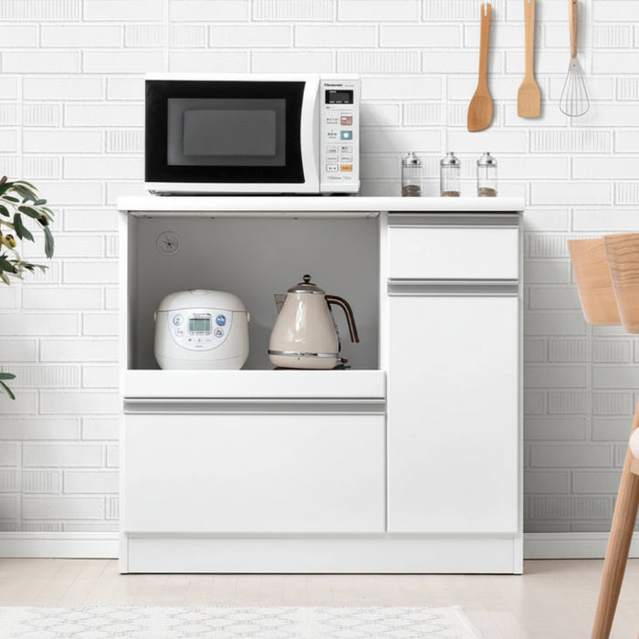 ［幅90］国産 キッチンカウンター 完成品 食器棚 キッチンボード レンジ台 キッチンラック【超大型商品】〔33010174〕