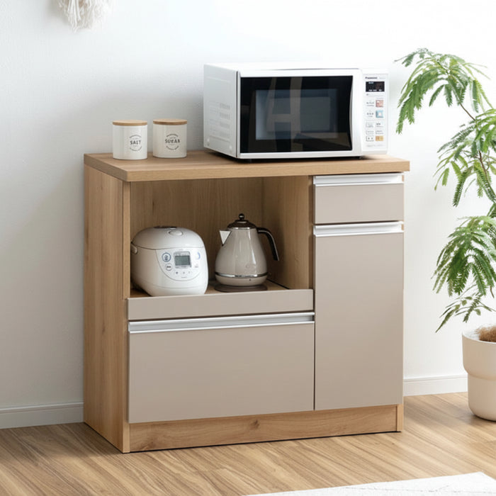 ［幅90］国産 キッチンカウンター 完成品 食器棚 キッチンボード レンジ台 キッチンラック【超大型商品】〔33010174〕