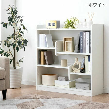 [幅90cm] 本棚 3段 オープンラック 5段階  組み替え 移動 ロータイプ 木製 ブックシェルフ 仕切り  調整 カスタマイズ スリム〔33020015〕