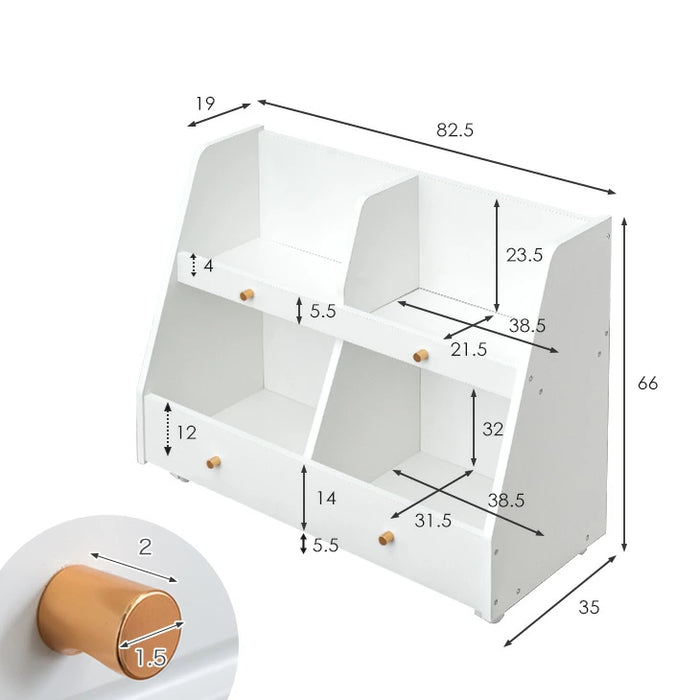 [幅83cm] キャスター付き キッズラック 2段 大容量 ロータイプ  シンプル ディスプレイ 収納 木製 本棚 玩具箱 コンパクト〔33020019〕