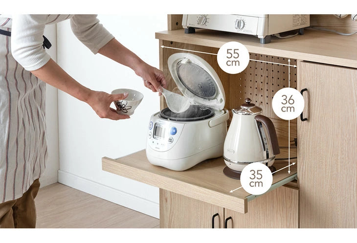 ［幅90］食器棚 木製 コンセント付き パンチングボード 大型レンジ対応 ハイタイプ 北欧〔33020029〕