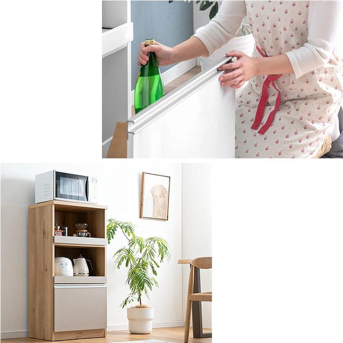 ［幅60］国産 レンジボード 完成品 食器棚 カウンター キッチン収納 スライド棚 大型レンジ対応 大川家具 木製 スリム〔33020105〕