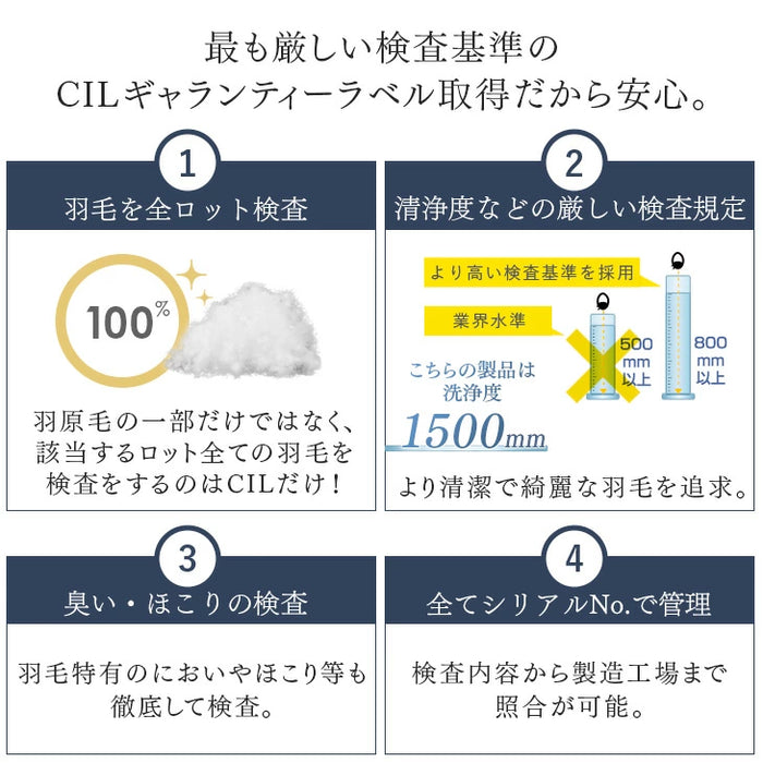 [シングル] コインランドリーで洗える羽毛布団 ホワイトグースダウン93％ CILゴールドラベル 30マス立体キルト 400dp以上 かさ高165mm以上 7年保証 日本製 ウォッシャブル  〔39100153〕