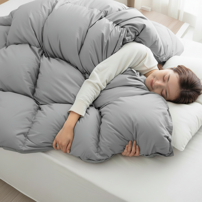 [シングル] 羽毛布団 増量1.2kg 日本製 ホワイトグースダウン93％ 洗える CILゴールドラベル 30マス立体キルト 400dp以上 かさ高165mm以上 ウォッシャブル〔39100156〕